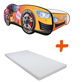 Lit LED et Matelas - Lit Enfant Bella - Racing Car Girl - 140 x 70 cm