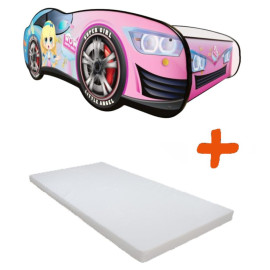 Lit LED et Matelas - Lit Enfant Blanca - Racing Car Girl - 140 x 70 cm