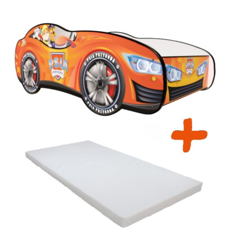 Lit LED et Matelas - Lit Enfant Orange - Personnages de la Pat'Patrouille - 140 x 70 cm