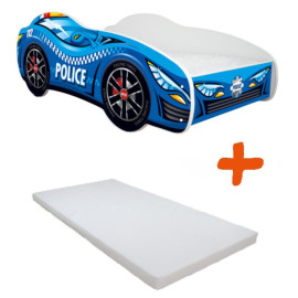 Lit + Matelas - Lit Enfant Police Racing Car - 140 x 70 cm