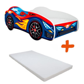 Lit + Matelas - Lit Enfant Red Blue Car - Racing Car - 140 x 70 cm