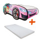 Lit LED et Matelas - Lit Enfant Rosa - Racing Car Girl - 140 x 70 cm