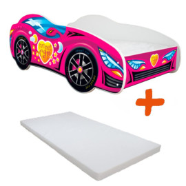 Lit + Matelas - Lit Enfant Sweet Car - Racing Car - 140 x 70 cm