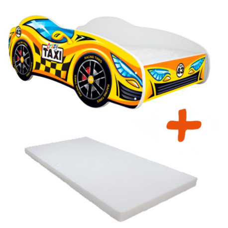 Lit + Matelas - Lit Enfant Taxi - Racing Car - 140 x 70 cm