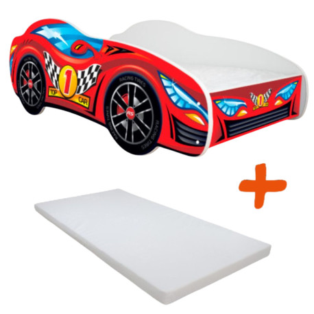 Lit + Matelas - Lit Enfant Top Car - Racing Car - 140 x 70 cm