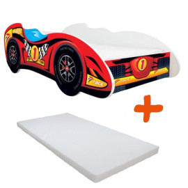 Lit + Matelas - Lit Enfant Top Car - F1 - 140 x 70 cm