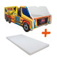 Lit enfant Camion modèle grue jaune + Matelas - 70x140 cm