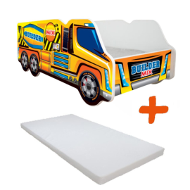 Lit enfant Camion modèle malaxeur jaune + Matelas - 70x140 cm