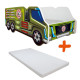 Lit enfant Camion modèle militaire vert + Matelas - 70x140 cm