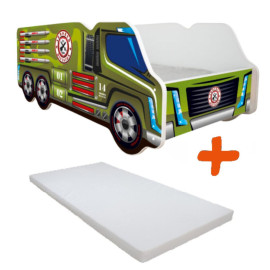 Lit enfant Camion modèle militaire vert + Matelas - 70x140 cm