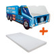 Lit enfant Camion modèle police bleu + Matelas - 70x140 cm