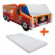 Lit enfant Camion modèle pompier rouge + Matelas - 70x140 cm