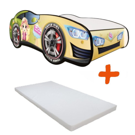 Lit LED et Matelas - Lit Enfant Vanessa - Racing Car Girl - 140 x 70 cm