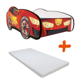 Lit et Matelas - Lit Enfant Voiture de Course Rouge - Cars - 140 x 70 cm