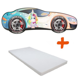 Lit et Matelas - Lit Enfant Licorne - Racing Car Girl - 140 x 70 cm