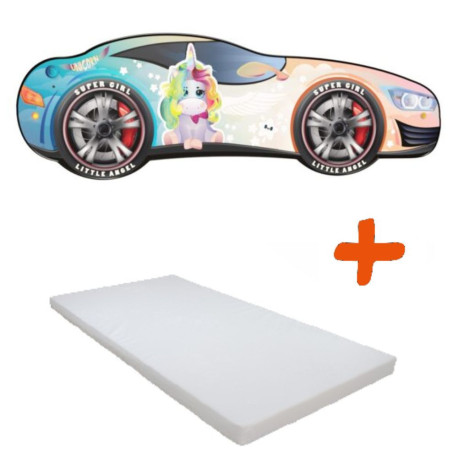 Lit LED et Matelas - Lit Enfant Licorne - Racing Car Girl - 140 x 70 cm