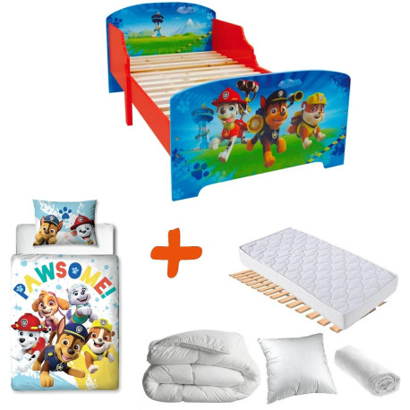 Pack Lit Pat'Patrouille avec Matelas et Textile complet - couchage 140x70 cm