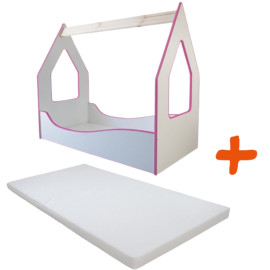 Lit et Matelas - Lit Cabane Blanc et Rose Enfant - 140 x 70 cm