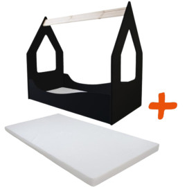 Lit et Matelas - Lit Cabane Noir Enfant - 140 x 70 cm