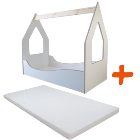 Lit et Matelas - Lit Cabane Blanc et Gris Enfant - 140 x 70 cm