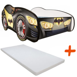 Lit + Matelas - Lit Enfant Racing Car Hero - Batcar - Noir - 140 x 70 cm