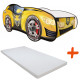 Lit + Matelas - Lit Enfant Racing Car Hero - Transformers - Bumblebee Car - Jaune - 140 x 70 cm