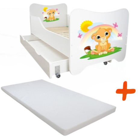 Lit pour enfant modèle lion avec tiroir de rangement et Matelas - couchage 70 x140 cm