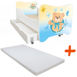 Lit pour enfant modèle petit Teddy avec tiroir de rangement et Matelas - couchage 70 x140 cm