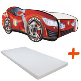 Lit LED + Matelas - Lit Enfant Racing Car Hero - Ironcar - Rouge - 140 x 70 cm