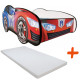 Lit + Matelas - Lit Enfant Racing Car Hero - Transformers - Optimus Prime Car - Rouge et Bleu - 140 x 70 cm