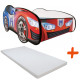 Lit LED + Matelas - Lit Enfant Optimus Prime Car - Rouge et Bleu - 140 x 70 cm