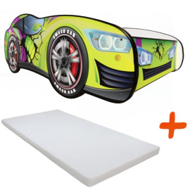 Lit LED et Matelas - Lit Enfant Smash Car - 140 x 70 cm