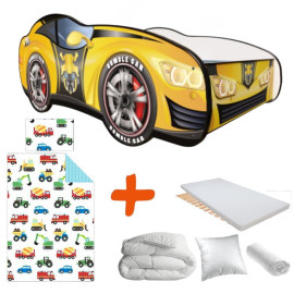 Lit + Matelas - Lit Enfant Racing Car Hero - Transformers - Bumblebee Car - Jaune - 140 x 70 cm