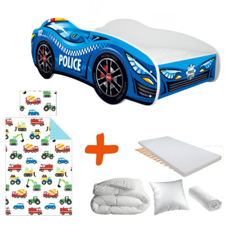 Lit + Matelas - Lit Enfant Police Racing Car - 140 x 70 cm