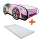 Lit LED et Matelas - Lit Enfant Rosa - Racing Car Girl - 160 x 80 cm