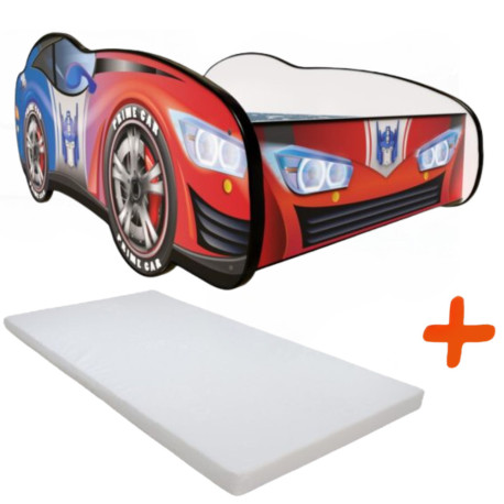 Lit + Matelas - Lit Enfant Racing Car Hero - Transformers - Optimus Prime Car - Rouge et Bleu - 160 x 80 cm