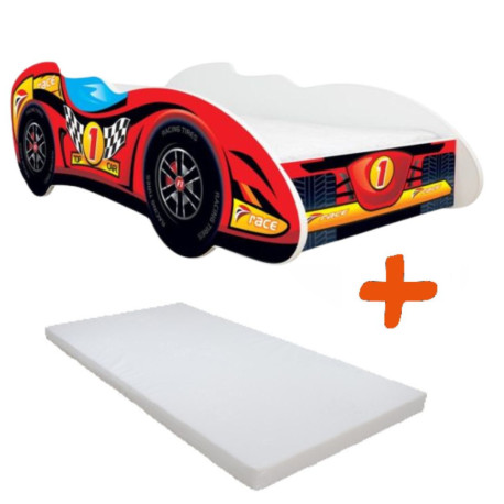 Lit + Matelas - Lit Enfant Top Car - F1 - 160 x 80 cm