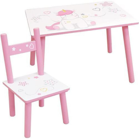 Table rectangulaire en bois + 1 chaise Licorne