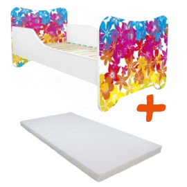 Lit et Matelas - Lit Enfant Fleurs multicolores - Happy Kitty - 160 x 80 cm