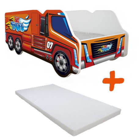 Lit enfant Camion modèle grand camion rouge + Matelas - 70x140 cm