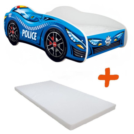 Lit LED + Matelas - Lit Enfant Police Racing Car - 160 x 80 cm