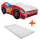 Lit LED + Matelas - Lit Enfant Top Car - Racing Car - 140 x 70 cm