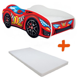 Lit LED + Matelas - Lit Enfant Top Car - Racing Car - 140 x 70 cm