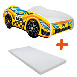 Lit LED + Matelas - Lit Enfant Taxi - Racing Car - 140 x 70 cm