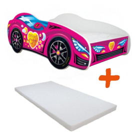 Lit LED + Matelas - Lit Enfant Sweet Car - Racing Car - 140 x 70 cm