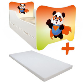 Lit et Matelas Et Tiroir - Happy Kitty Super Héros Panda - 140 x 70 cm 