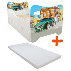 Lit et Matelas Et Tiroir - Happy Kitty Super Voiture 4x4 - 140 x 70 cm 