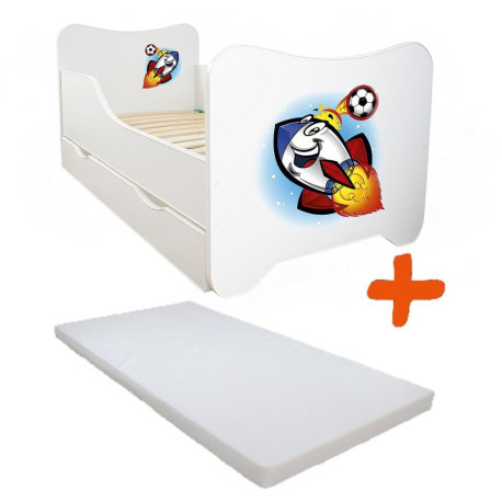 Lit pour enfant modèle fusée avec tiroir de rangement et Matelas - couchage 70 x140 cm