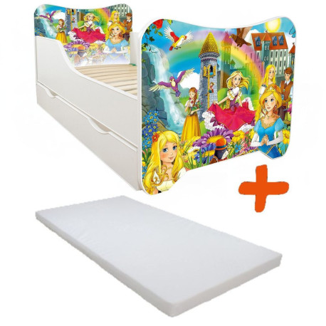 Lit pour enfant modèle princesses avec tiroir de rangement et Matelas - couchage 70 x140 cm