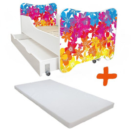 Lit pour enfant modèle fleur avec tiroir de rangement et Matelas - couchage 70 x140 cm